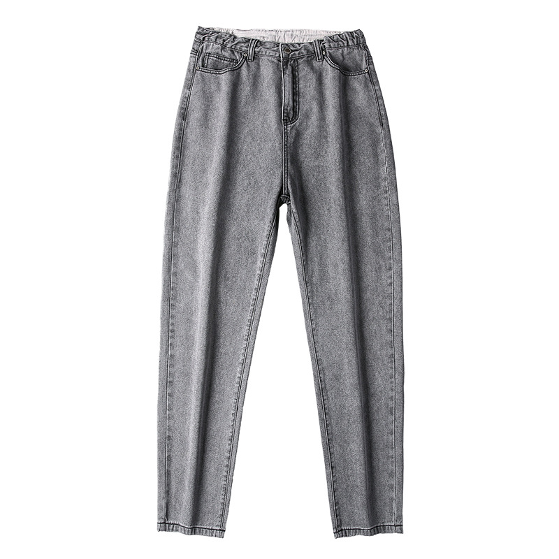 Plus size stretch denim jeans for men fits up to 331 lbs Straight-leg washed jeans for big and tall men Gray and blue elastic waistband denim pants for plus size