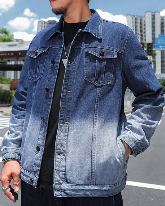 Gradient denim jacket plus size men

Windproof washed denim jacket for big and tall

Loose fit streetwear denim outerwear 143–375 lbs