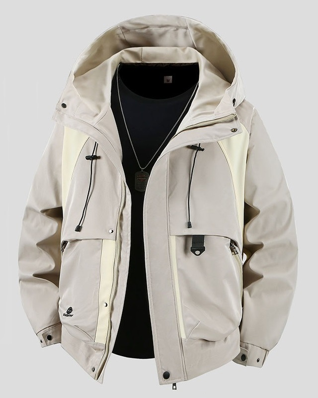 Men’s plus size utility jacket with hood for big and tall up to 408 lbs

Windproof workwear-style outerwear jacket black khaki off-white

Durable hooded utility jacket plus size breathable fabric