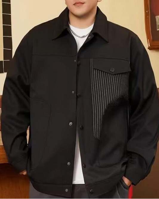 Men’s plus size patchwork casual jacket up to 309 lbs

Lightweight button-up coat for big and tall men

Black casual jacket with turn-down collar for plus size men