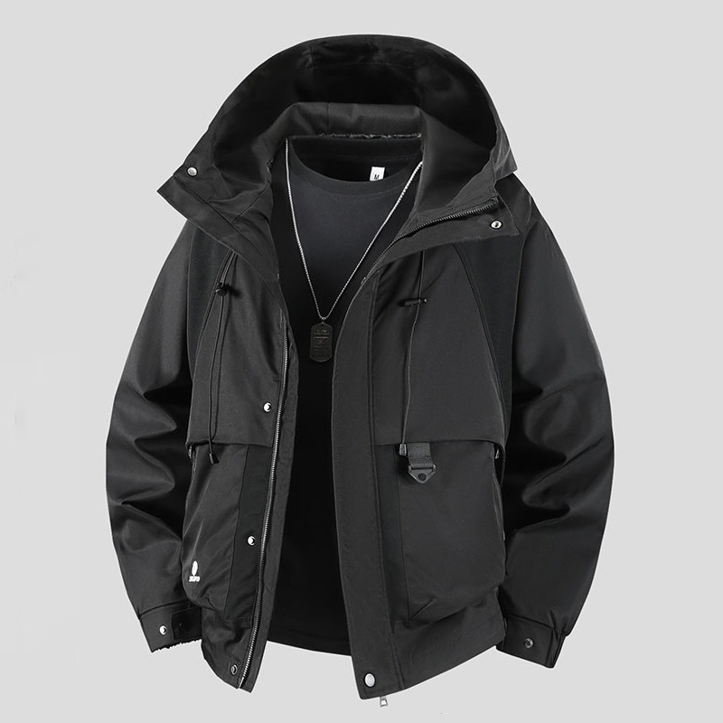 Men’s plus size utility jacket with hood for big and tall up to 408 lbs

Windproof workwear-style outerwear jacket black khaki off-white

Durable hooded utility jacket plus size breathable fabric
