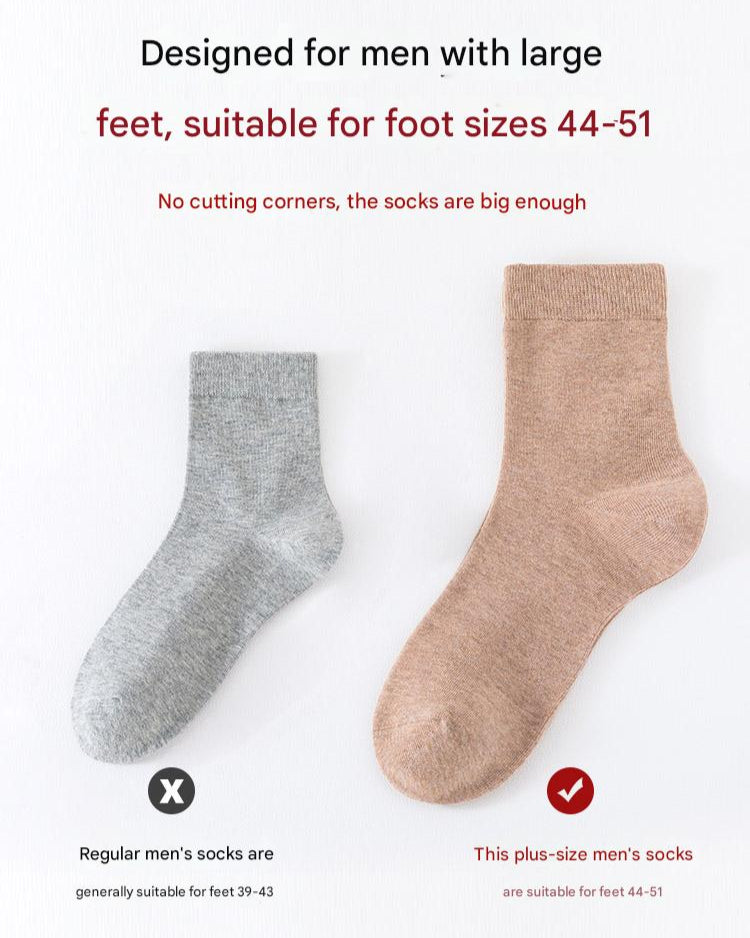 Men's plus size 100% cotton crew socks for AU sizes 11–17 High-stretch breathable cotton socks for large feet Antibacterial and odor-resistant crew socks 6-pack