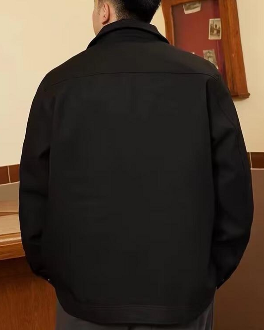 Men’s plus size patchwork casual jacket up to 309 lbs Lightweight button-up coat for big and tall men Black casual jacket with turn-down collar for plus size men