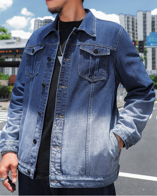 Men’s Plus Size Gradient Denim Jacket | Fits 143–375 lbs