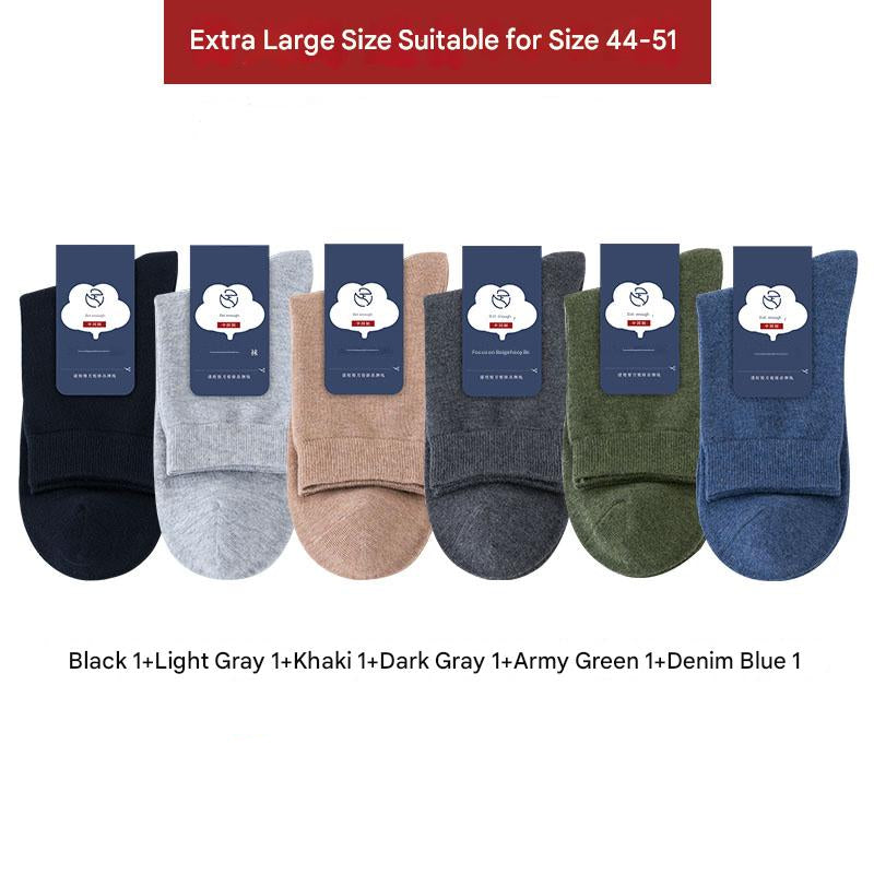 Men's plus size 100% cotton crew socks for AU sizes 11–17 High-stretch breathable cotton socks for large feet Antibacterial and odor-resistant crew socks 6-pack
