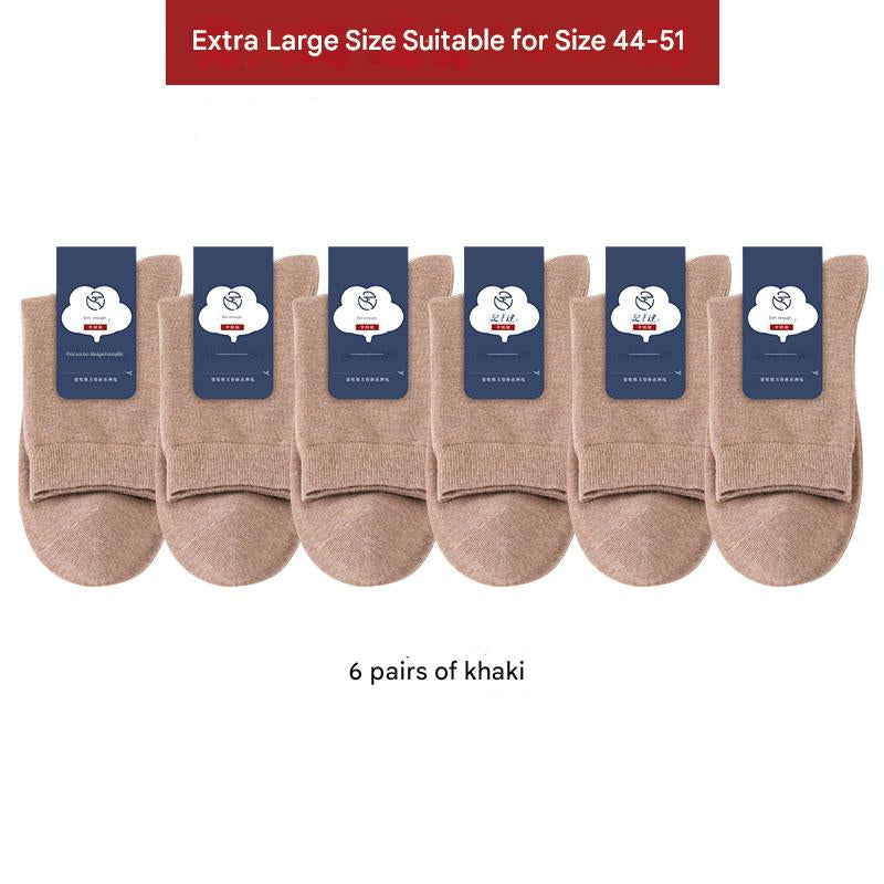 Men's plus size 100% cotton crew socks for AU sizes 11–17 High-stretch breathable cotton socks for large feet Antibacterial and odor-resistant crew socks 6-pack