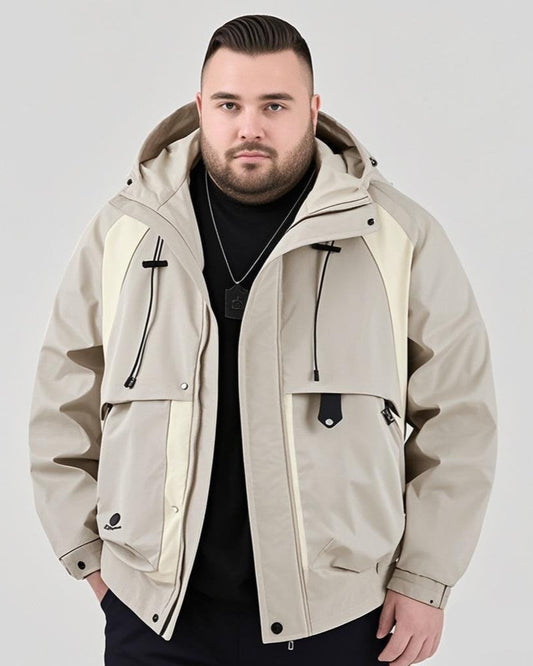 Men’s Plus Size Hooded Utility Jacket | Windproof Workwear Style | Fits 176–408 lbs